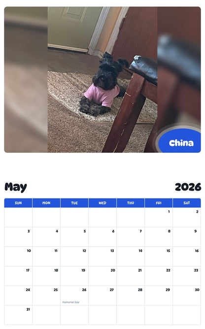 2026 - 2027 China - Pawidols Pet Calendar