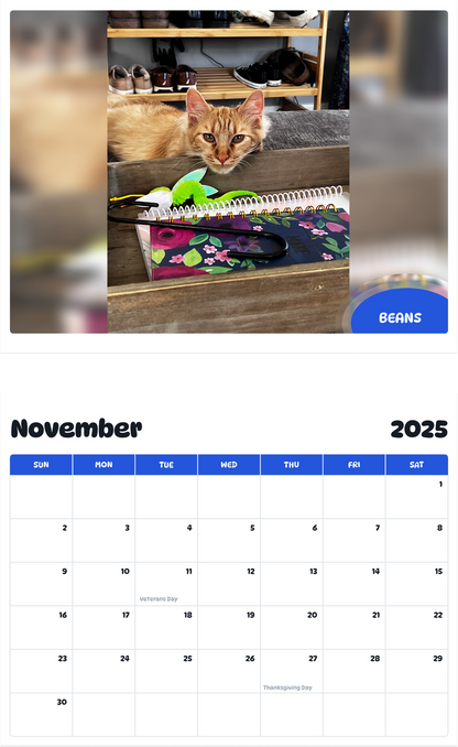 July 2025 - June 2026 Beans - Pawidols Pet Calendar