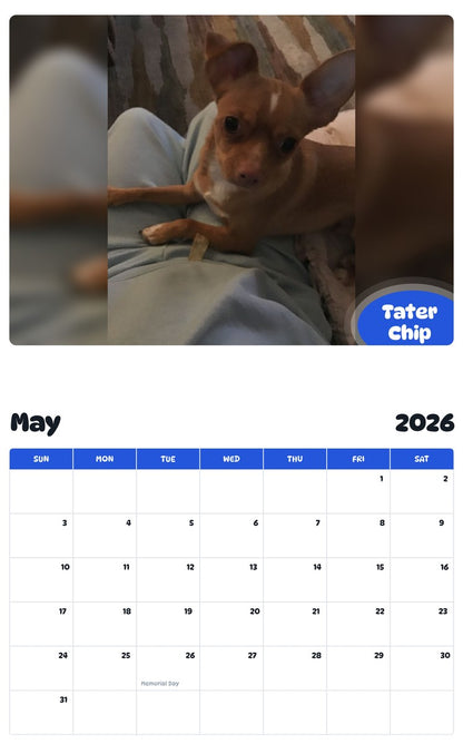 2026 - 2027 Tater Chip - Pawidols Pet Calendar