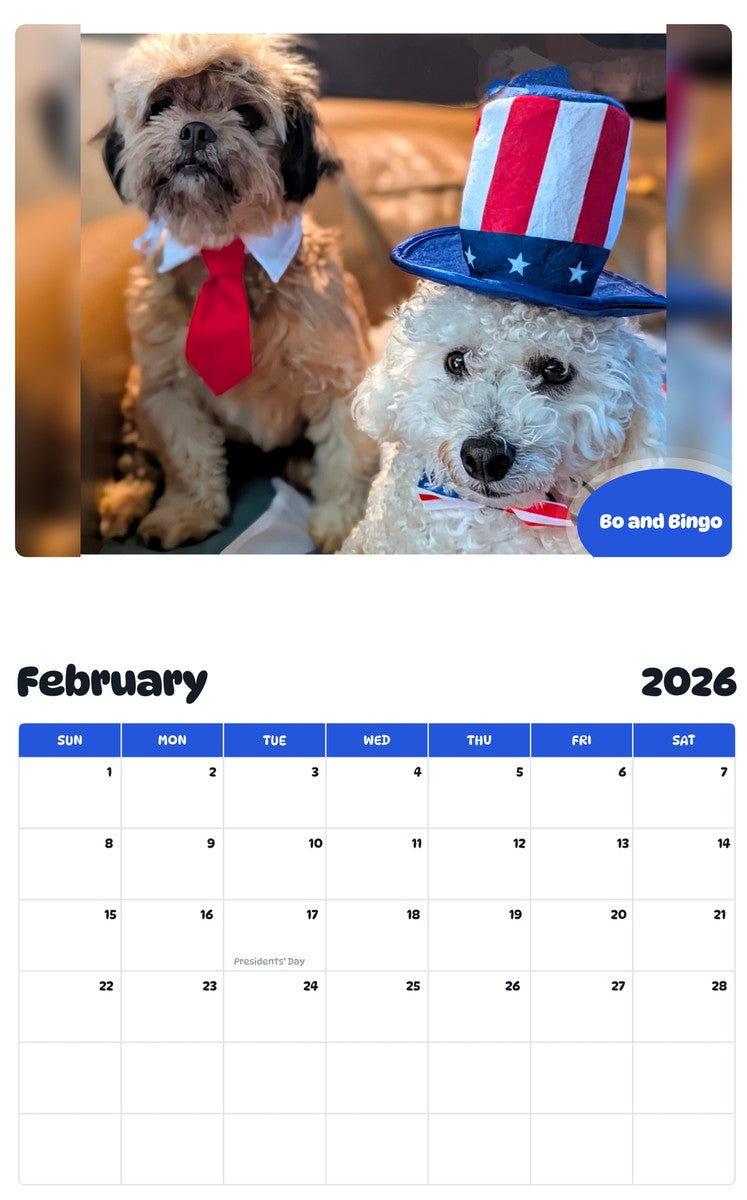 November 2025 - October 2026 Bo and Bingo - Pawidols Pet Calendar