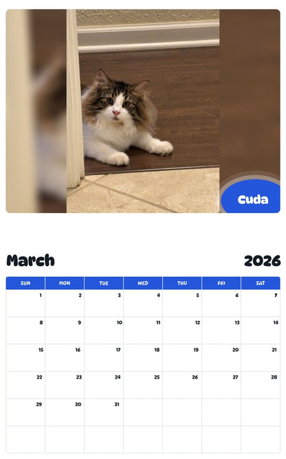 November 2025 - October 2026 Cuda - Pawidols Pet Calendar