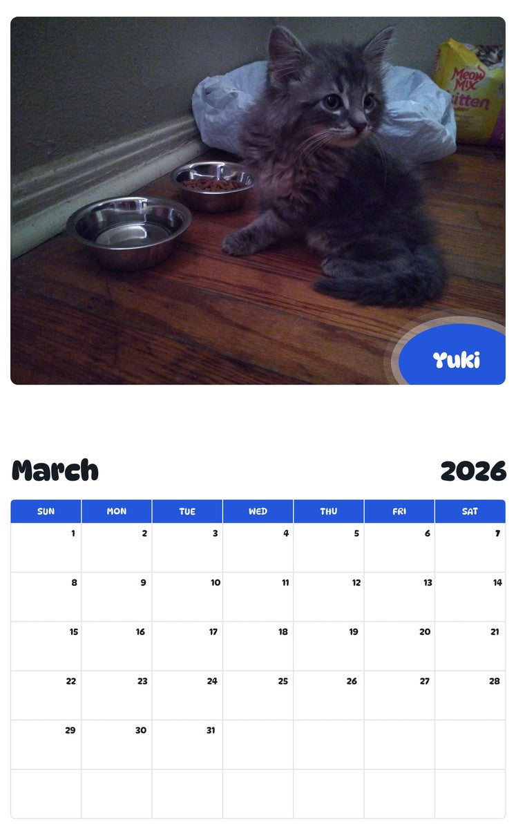 November 2025 - October 2026 Yuki - Pawidols Pet Calendar