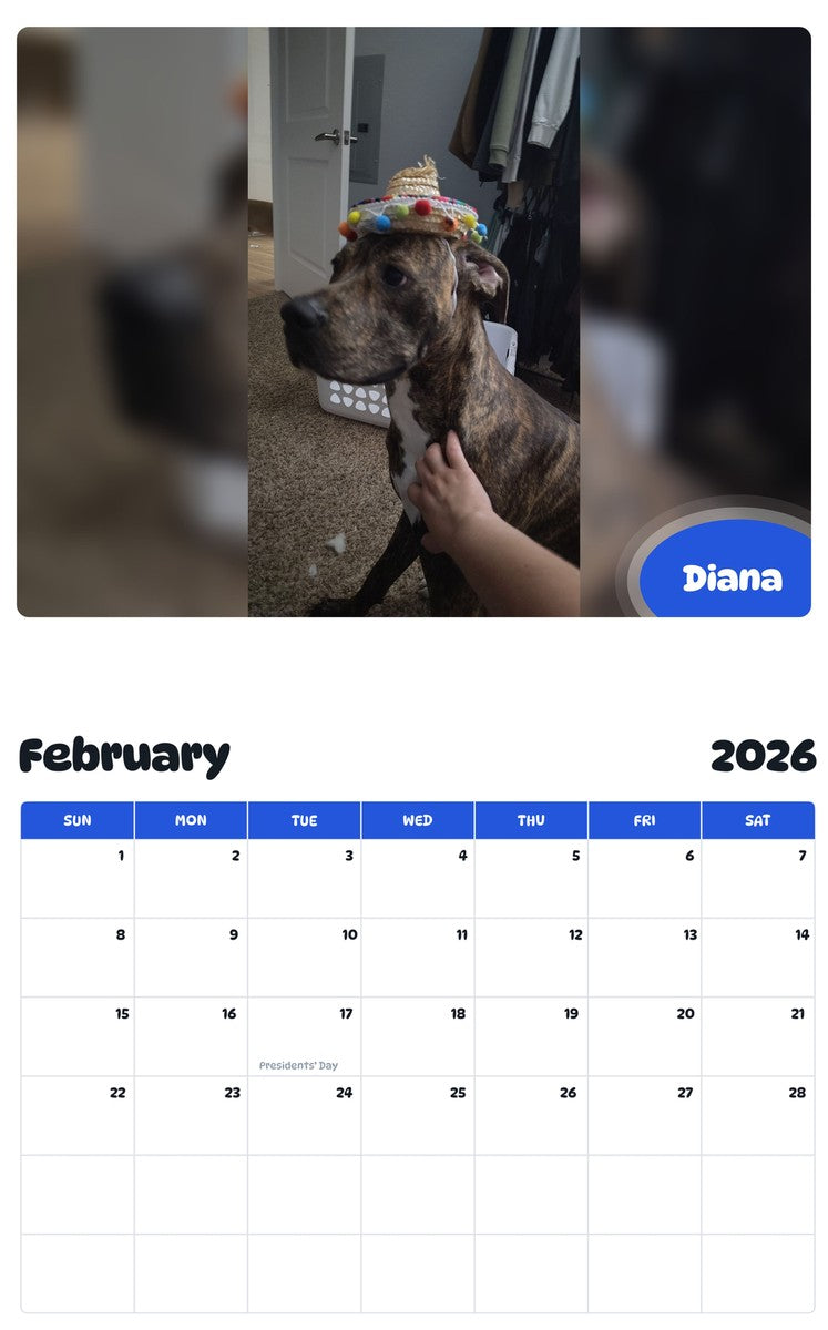 October 2025 - September 2026 Diana - Pawidols Pet Calendar