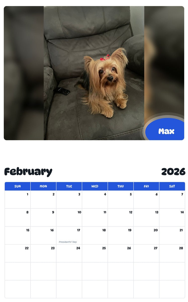 October 2025 - September 2026 Max - Pawidols Pet Calendar