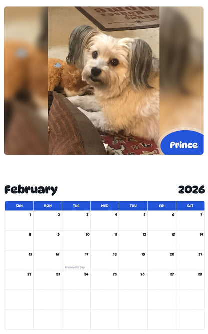 October 2025 - September 2026 Prince - Pawidols Pet Calendar