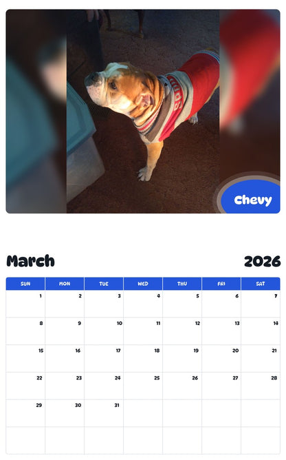 November 2025 - October 2026 Chevy - Pawidols Pet Calendar