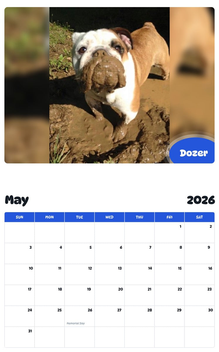 2026 - 2027 Dozer - Pawidols Pet Calendar