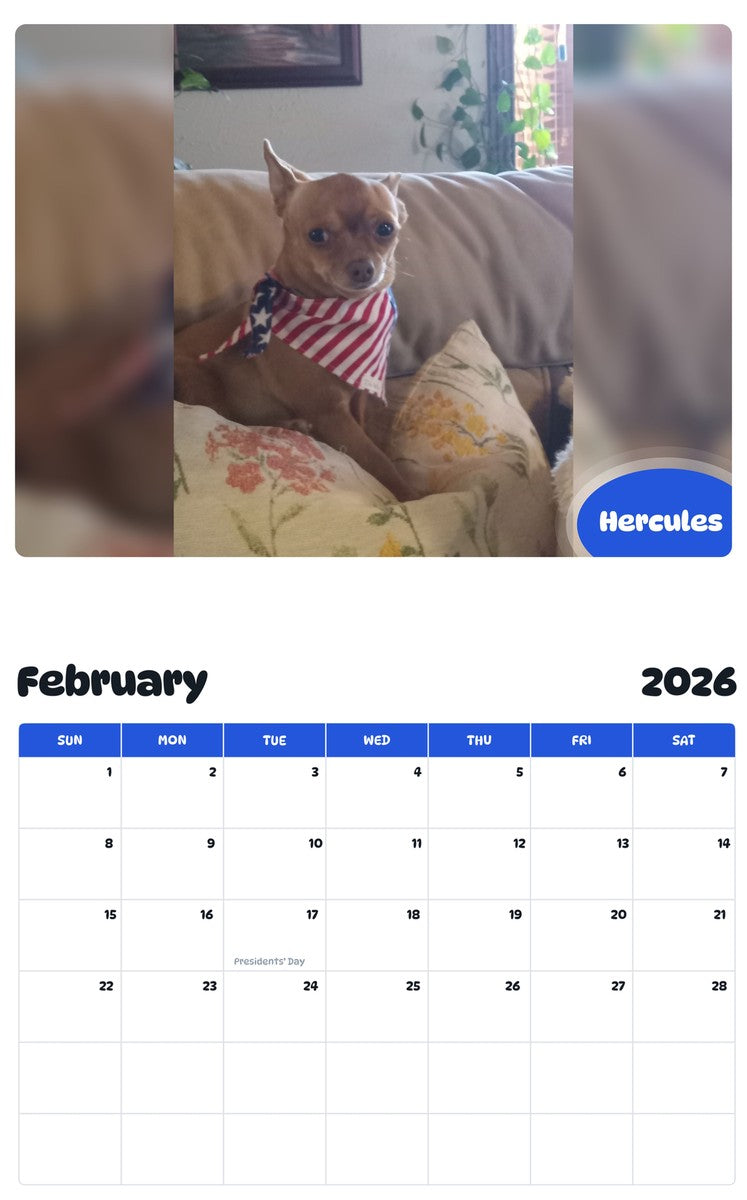 October 2025 - September 2026 Hercules - Pawidols Pet Calendar