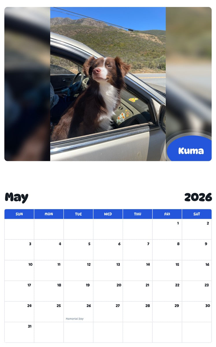 2026 - 2027 Kuma - Pawidols Pet Calendar