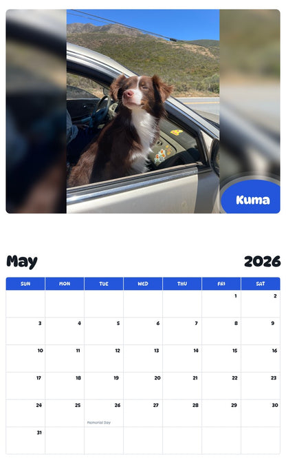 2026 - 2027 Kuma - Pawidols Pet Calendar