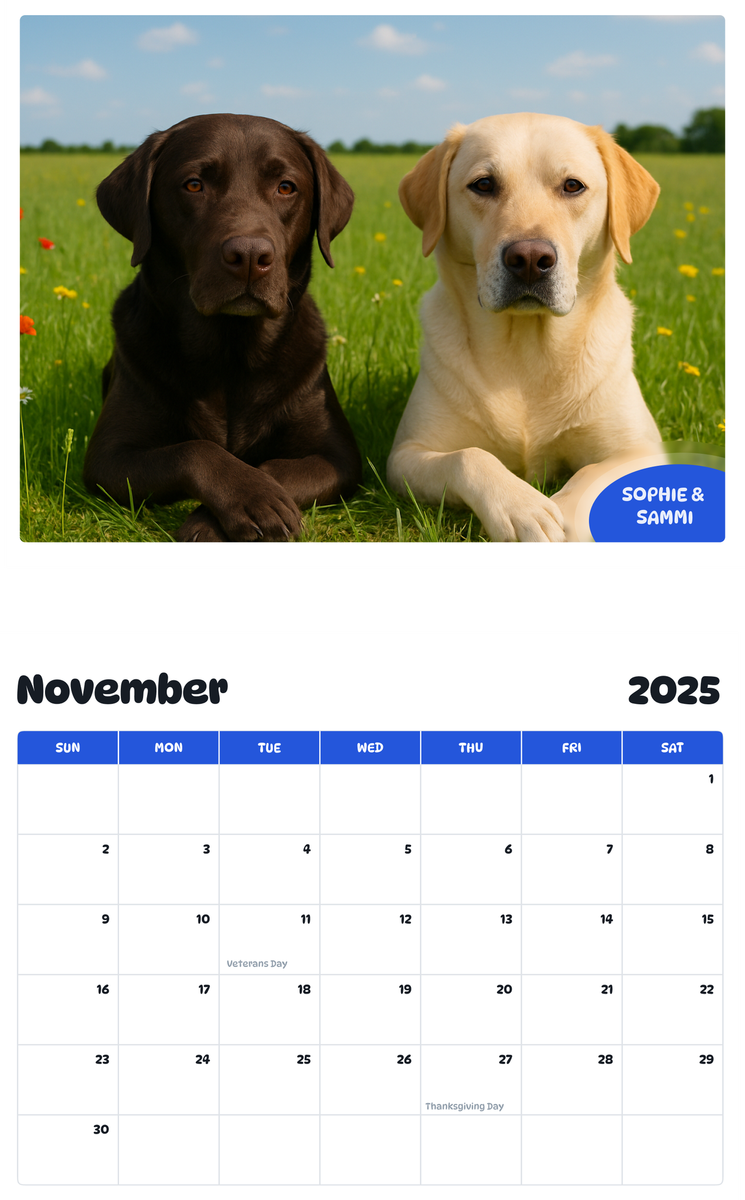 July 2025 - June 2026 Sophie & Sammi - Pawidols Pet Calendar