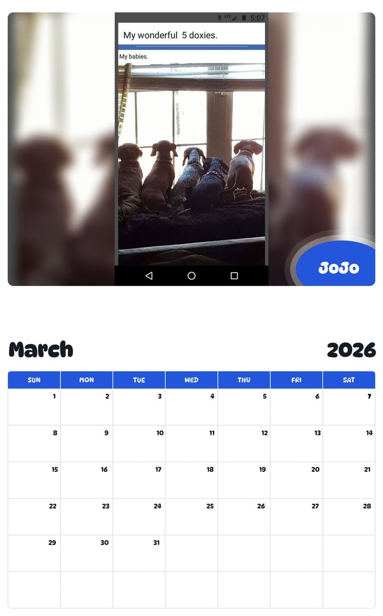 November 2025 - October 2026 JoJo - Pawidols Pet Calendar