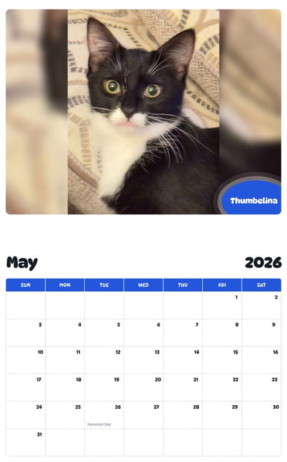 2026 - 2027 Thumbelina - Pawidols Pet Calendar