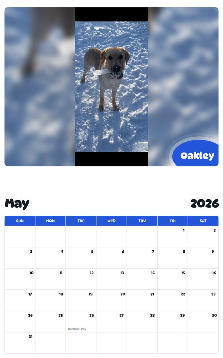 2026 - 2027 Oakley - Pawidols Pet Calendar