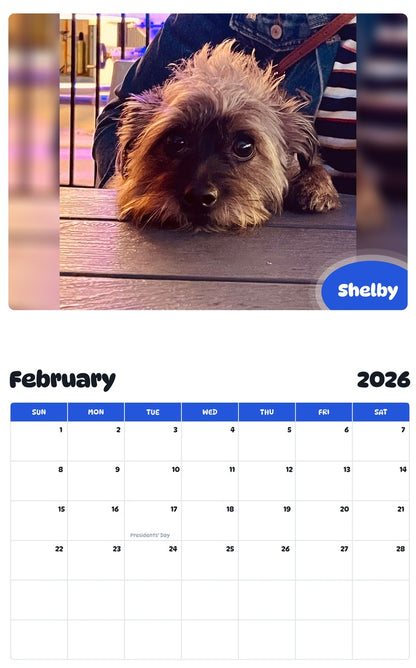 October 2025 - September 2026 Shelby - Pawidols Pet Calendar