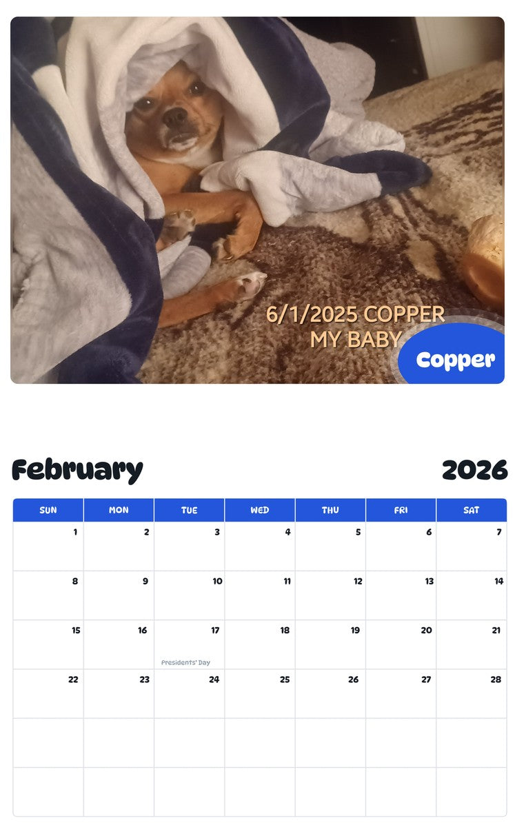 October 2025 - September 2026 Copper - Pawidols Pet Calendar