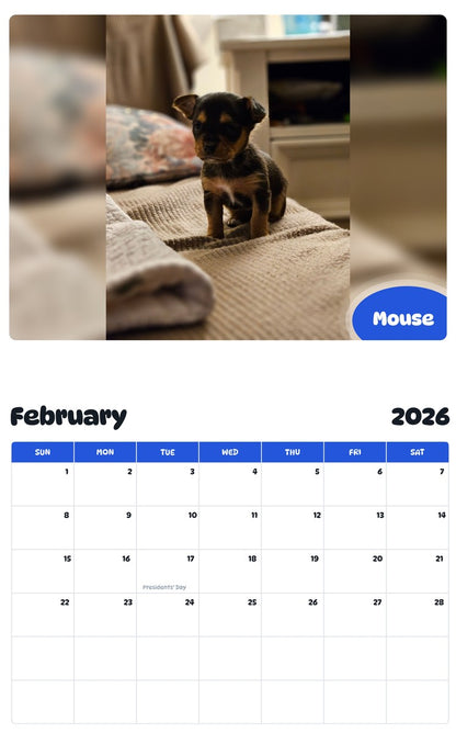 October 2025 - September 2026 Mouse - Pawidols Pet Calendar