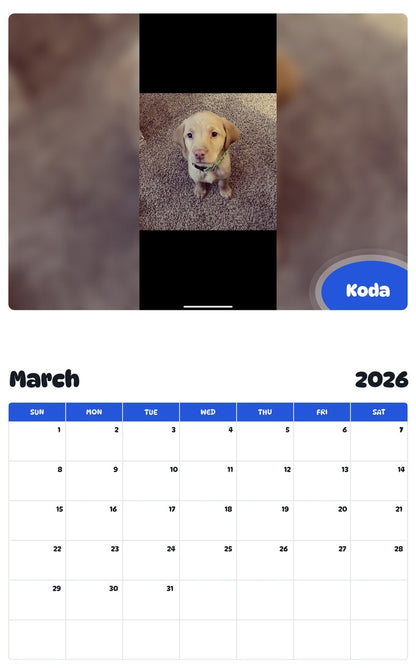 November 2025 - October 2026 Koda - Pawidols Pet Calendar