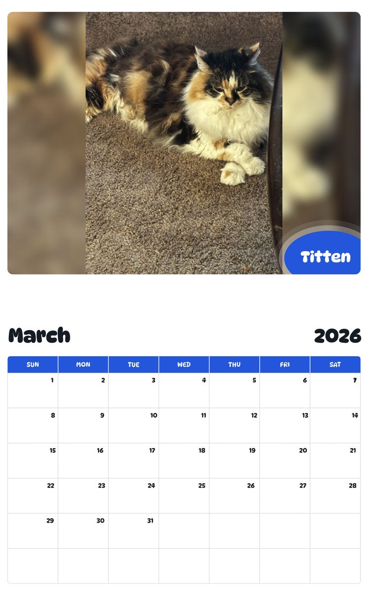 November 2025 - October 2026 Titten - Pawidols Pet Calendar