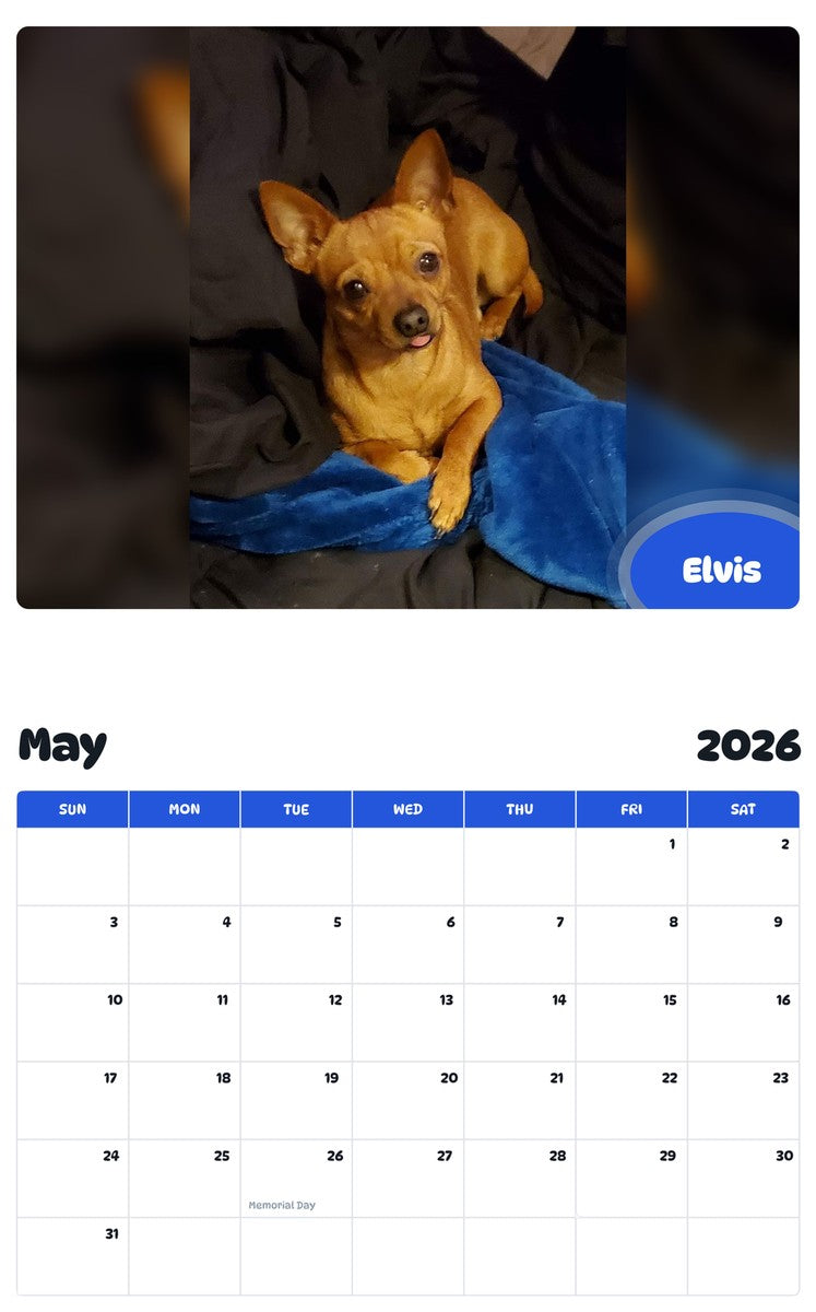 2026 - 2027 Elvis - Pawidols Pet Calendar