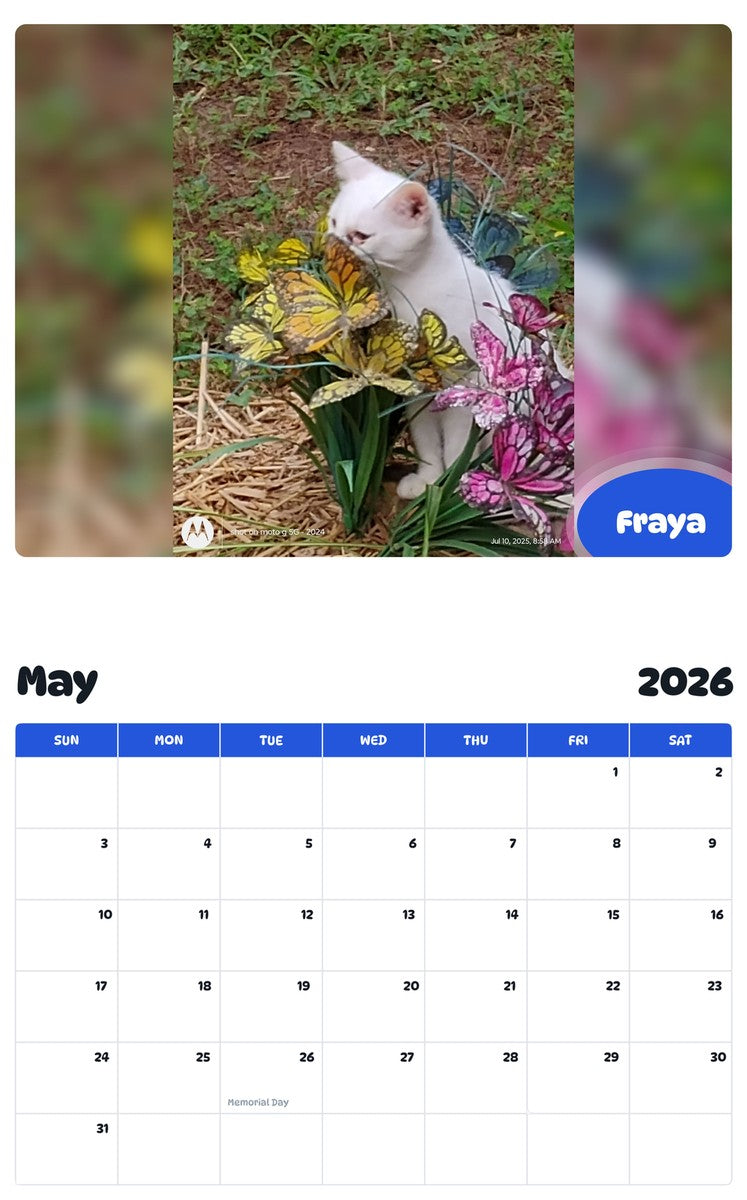 2026 - 2027 Fraya - Pawidols Pet Calendar