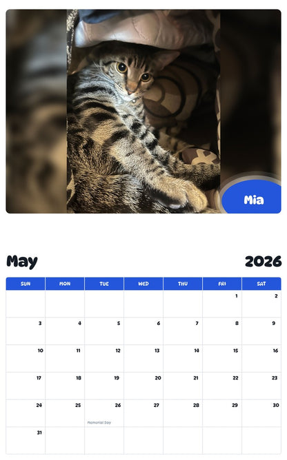 2026 - 2027 Mia - Pawidols Pet Calendar