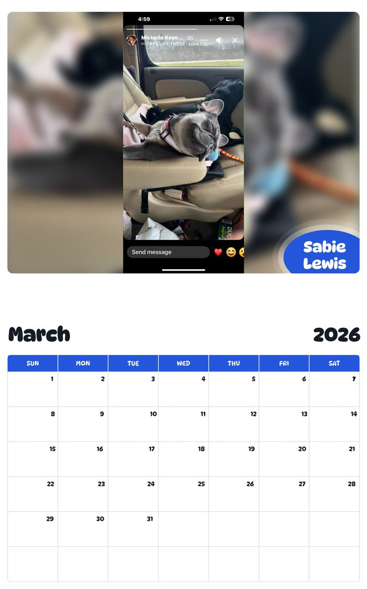 November 2025 - October 2026 Sabie Lewis - Pawidols Pet Calendar
