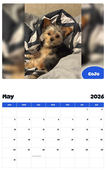 2026 - 2027 CoJo - Pawidols Pet Calendar