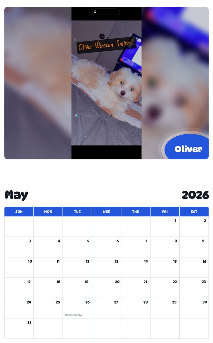 2026 - 2027 Oliver - Pawidols Pet Calendar