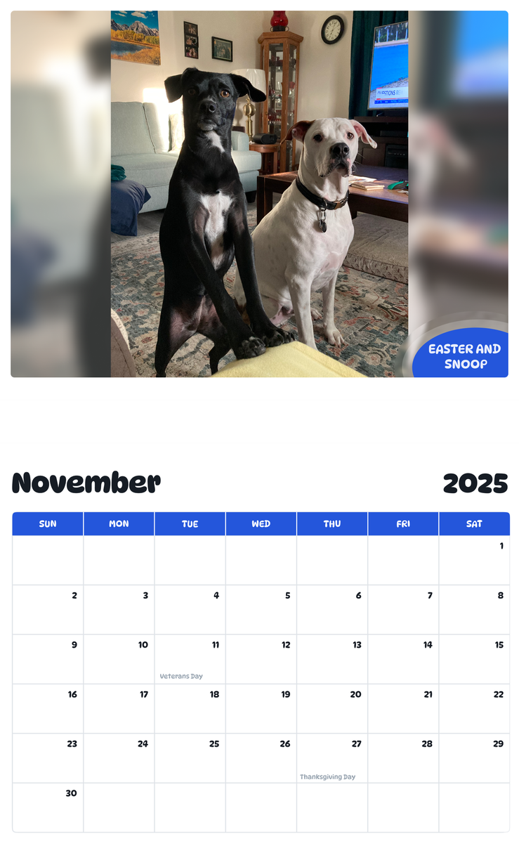 July 2025 - June 2026 Easter and Snoop - Pawidols Pet Calendar