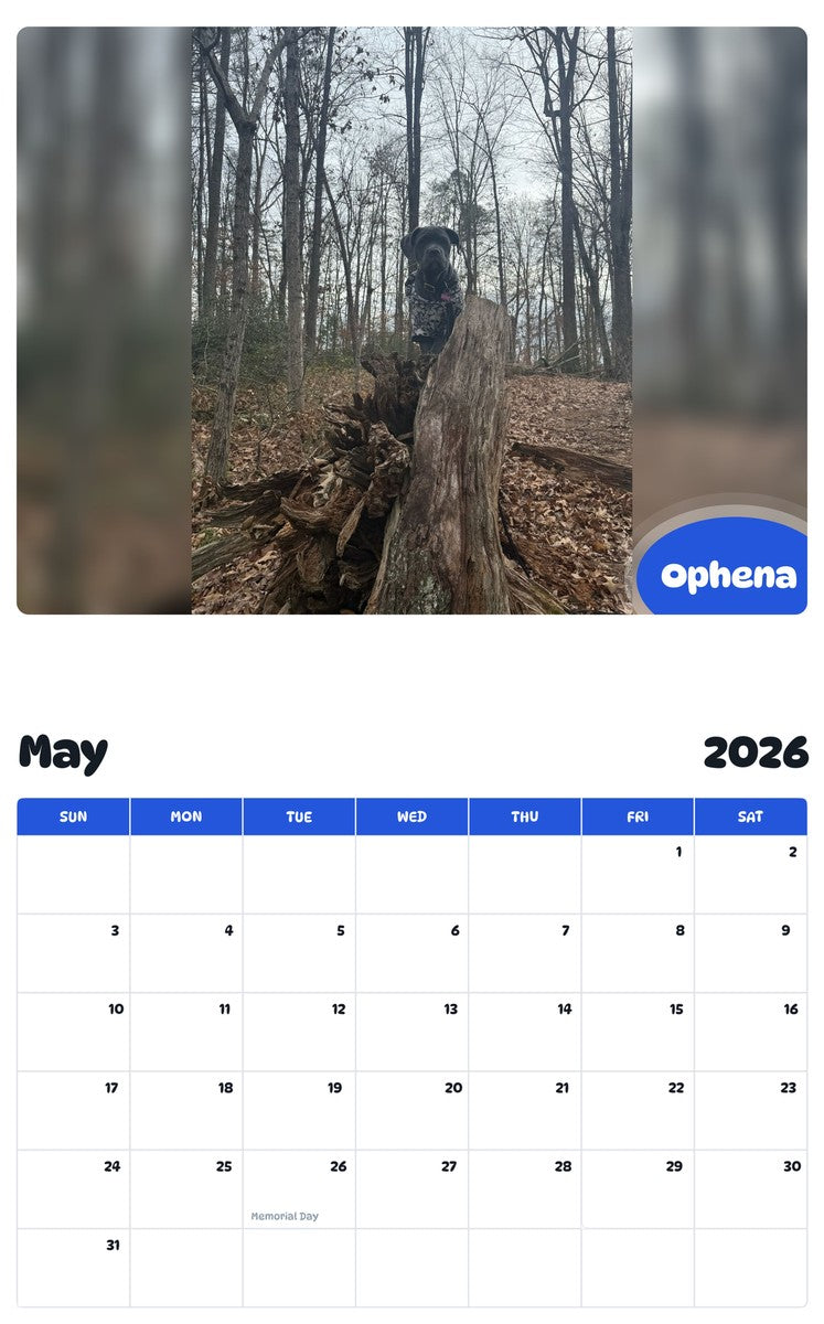 2026 - 2027 Ophena - Pawidols Pet Calendar