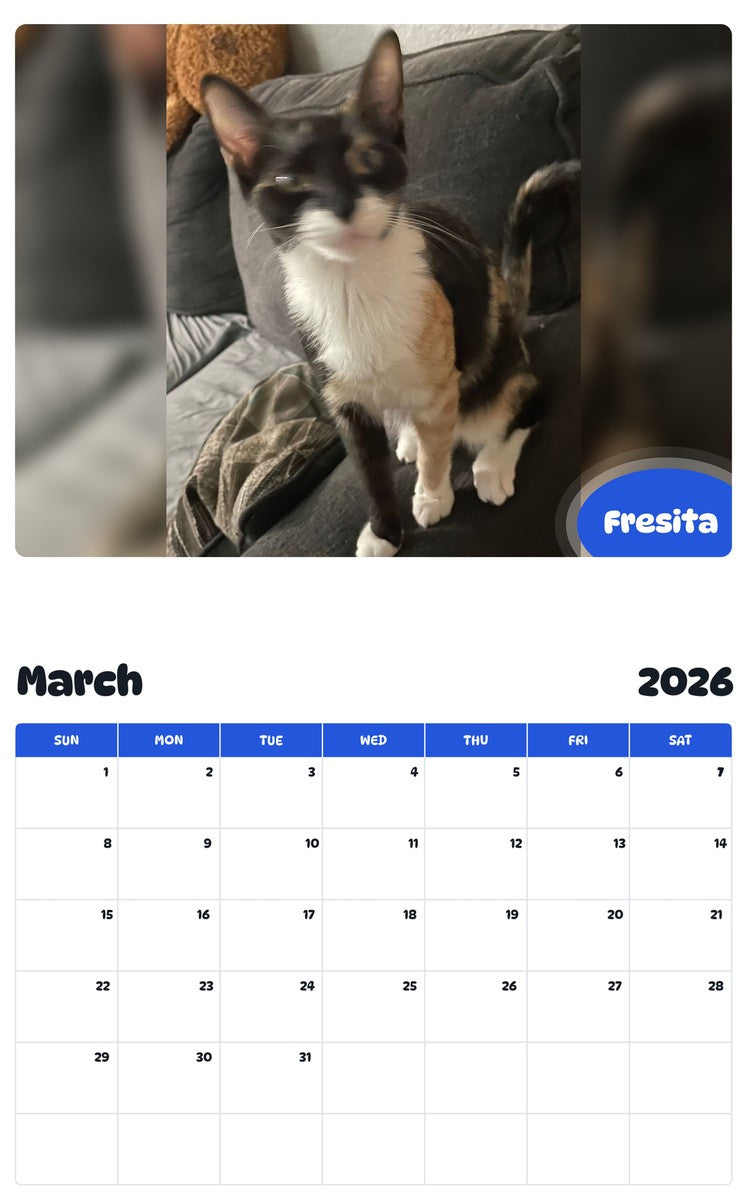 November 2025 - October 2026 Fresita - Pawidols Pet Calendar
