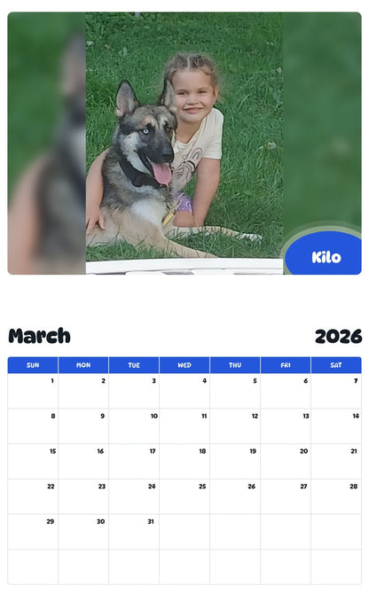 November 2025 - October 2026 Kilo - Pawidols Pet Calendar