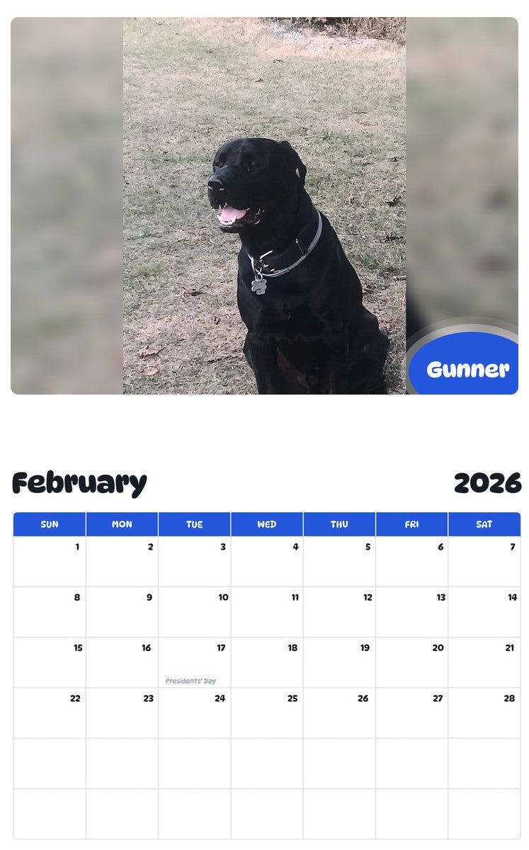 November 2025 - October 2026 Gunner - Pawidols Pet Calendar
