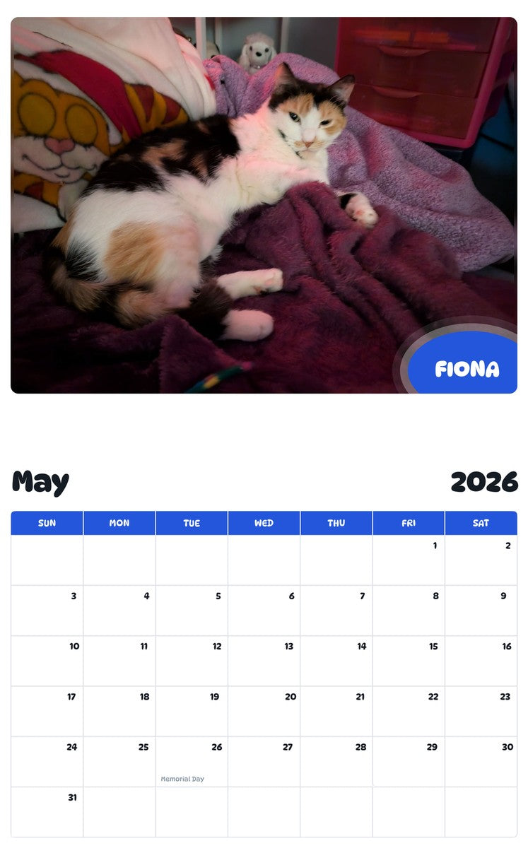 2026 - 2027 FIONA - Pawidols Pet Calendar