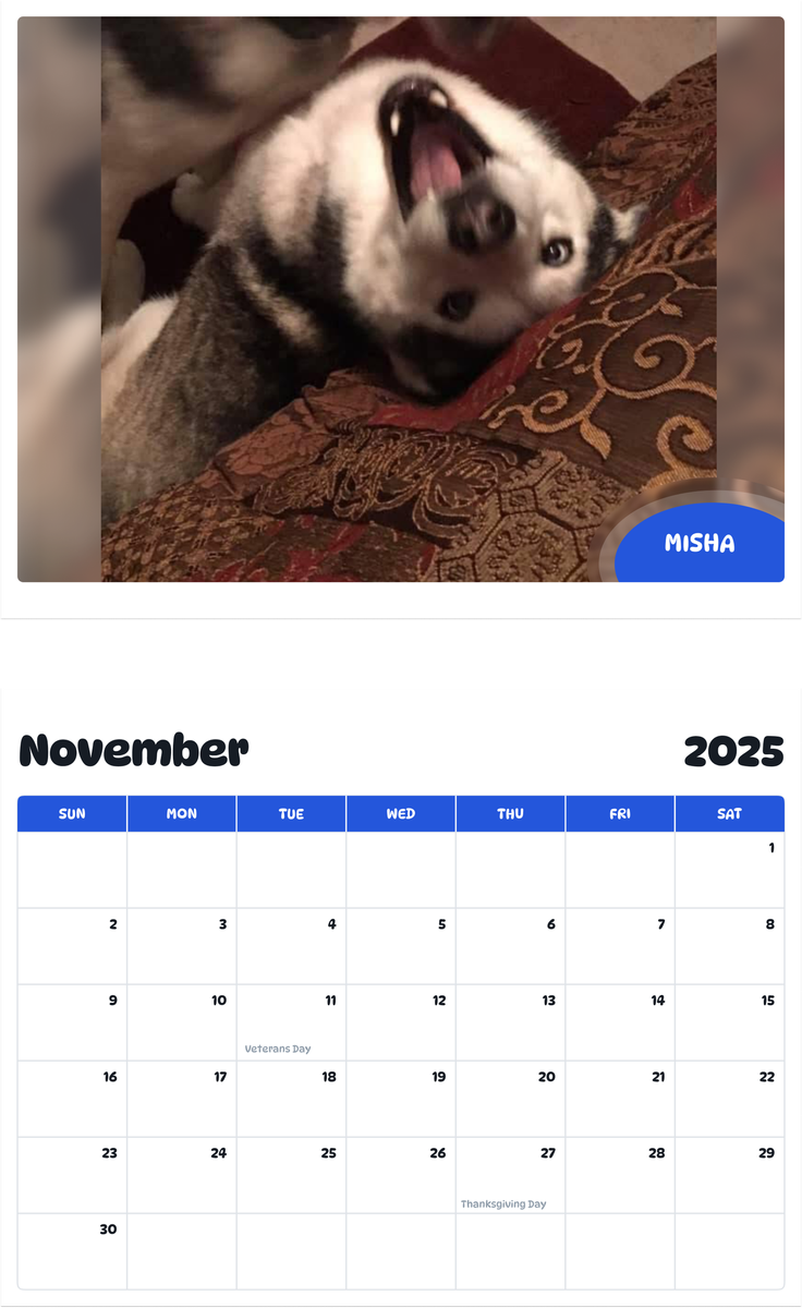 July 2025 - June 2026 Misha - Pawidols Pet Calendar