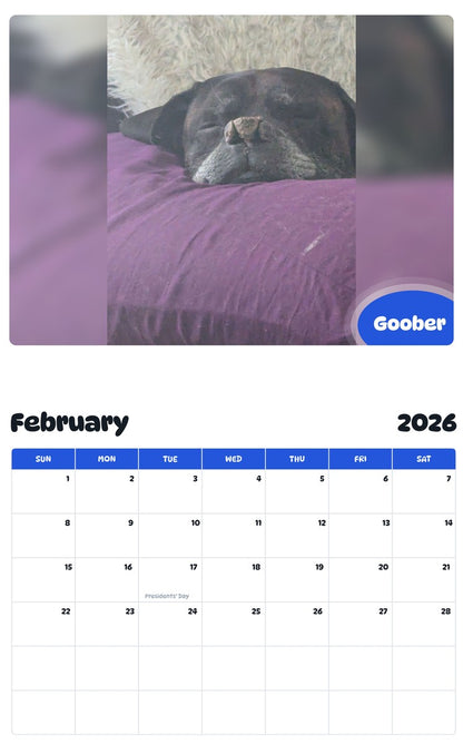 October 2025 - September 2026 Goober - Pawidols Pet Calendar