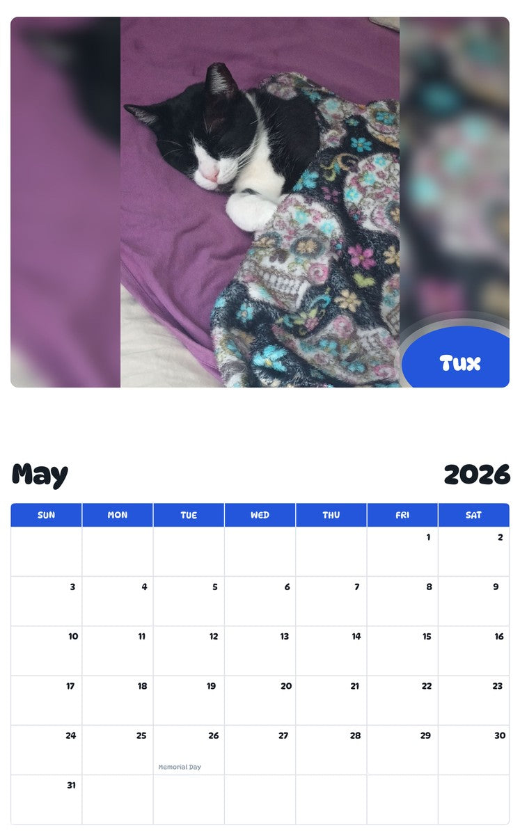 2026 - 2027 Tux - Pawidols Pet Calendar