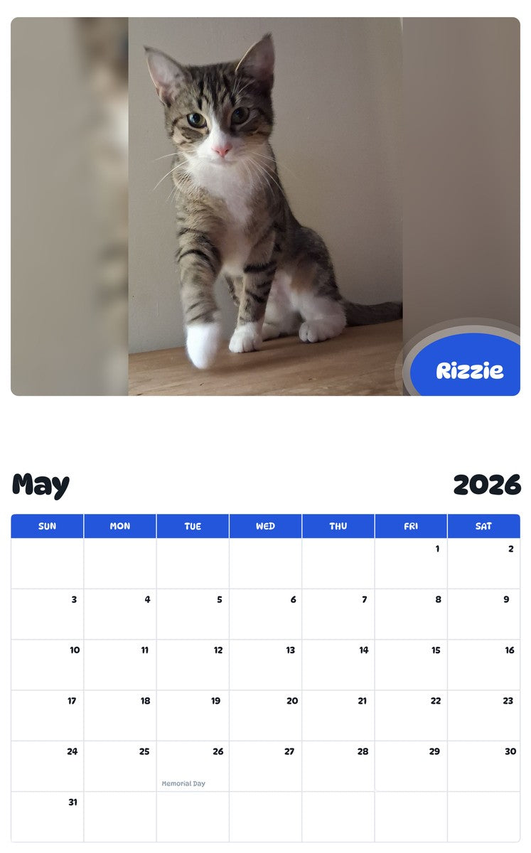 2026 - 2027 Rizzie - Pawidols Pet Calendar