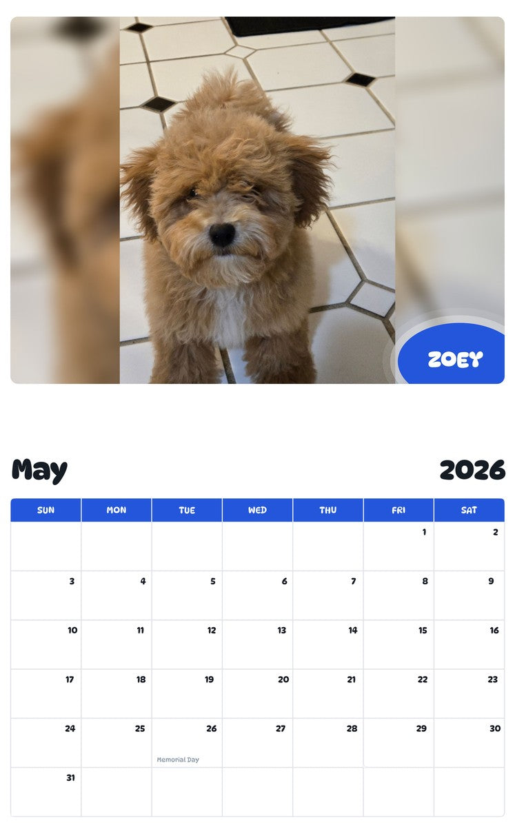 2026 - 2027 ZOEY - Pawidols Pet Calendar