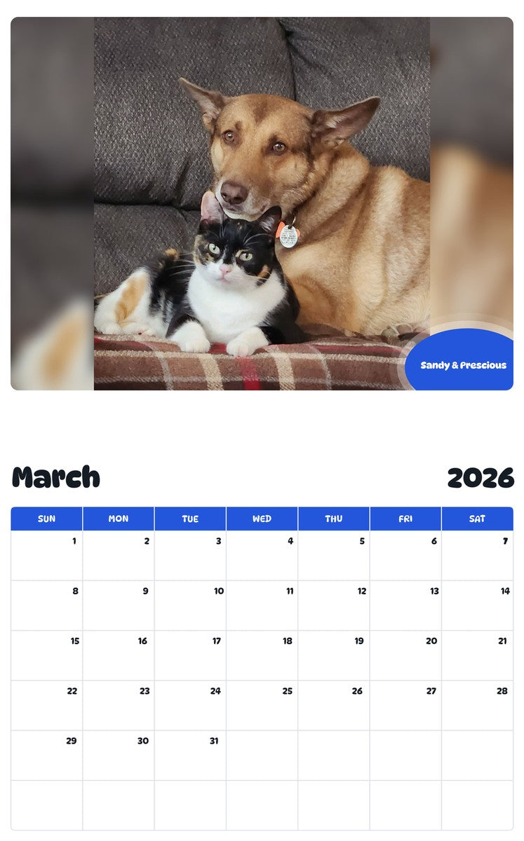 November 2025 - October 2026 Sandy & Prescious - Pawidols Pet Calendar
