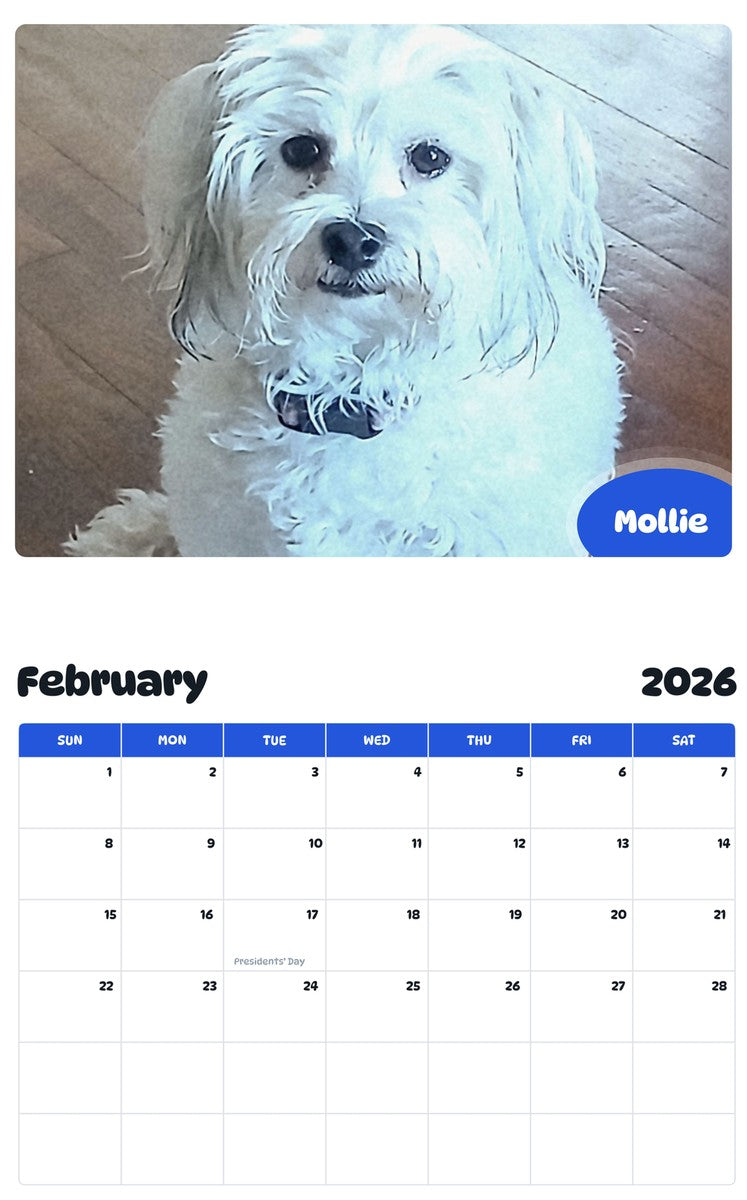 October 2025 - September 2026 Mollie - Pawidols Pet Calendar