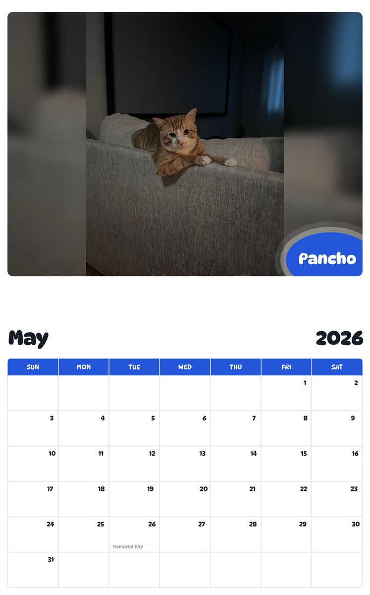 2026 - 2027 Pancho - Pawidols Pet Calendar