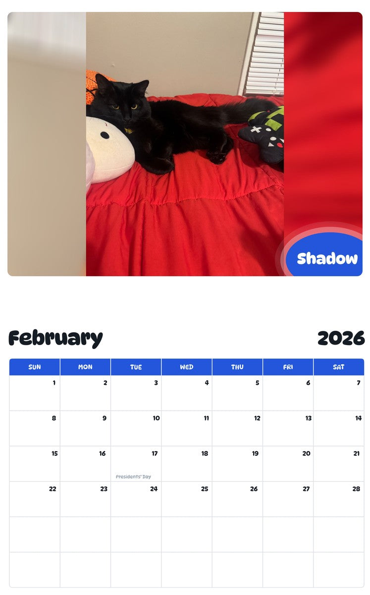 October 2025 - September 2026 Shadow - Pawidols Pet Calendar