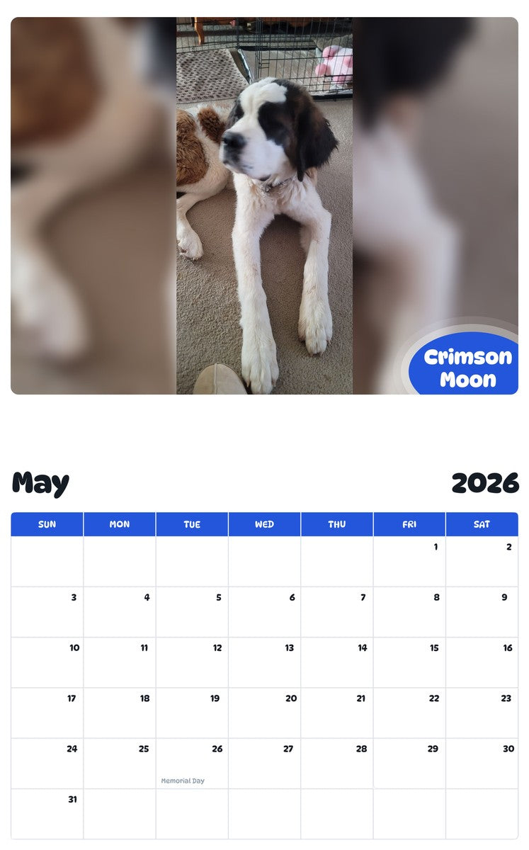 2026 - 2027 Crimson Moon - Pawidols Pet Calendar
