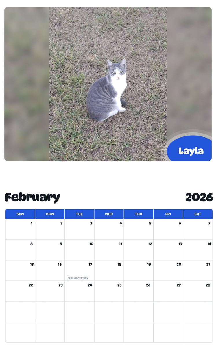 October 2025 - September 2026 Layla - Pawidols Pet Calendar