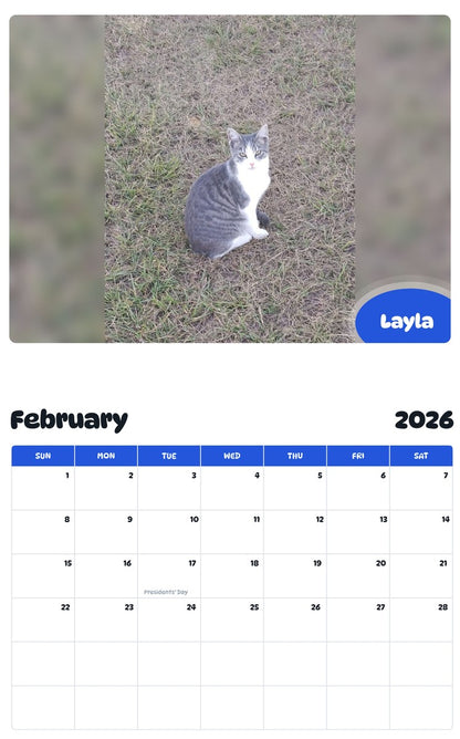 October 2025 - September 2026 Layla - Pawidols Pet Calendar