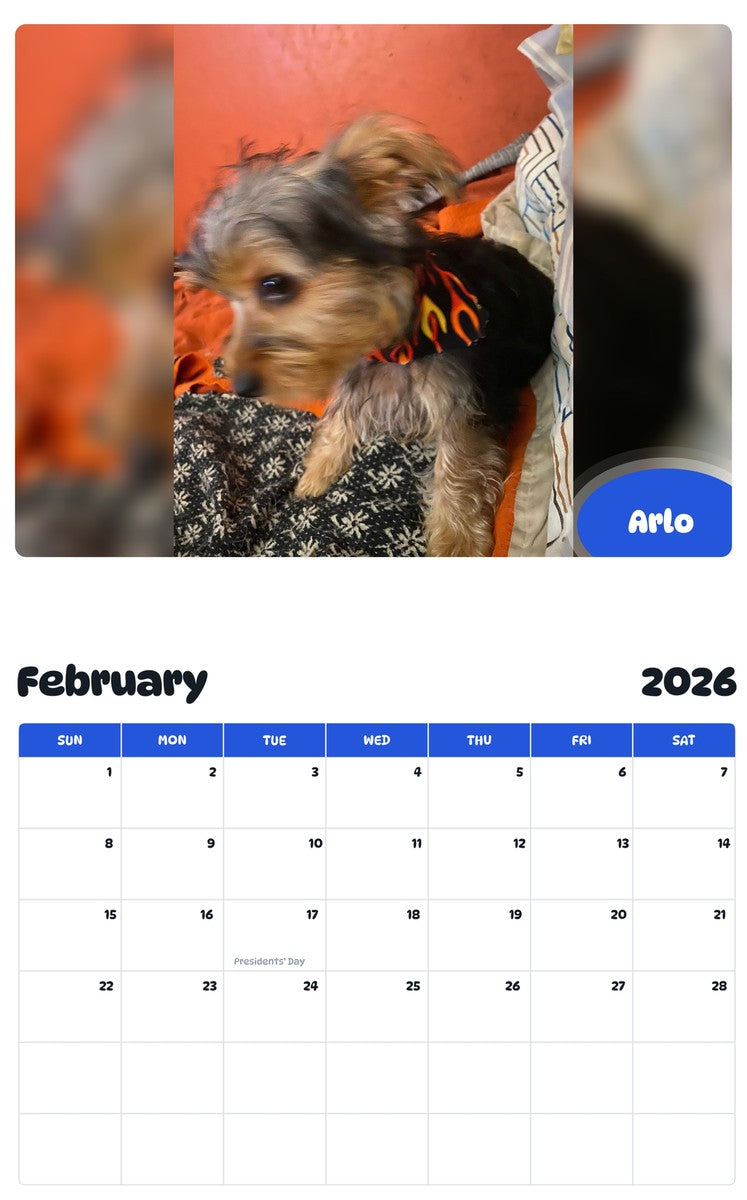 October 2025 - September 2026 Arlo - Pawidols Pet Calendar