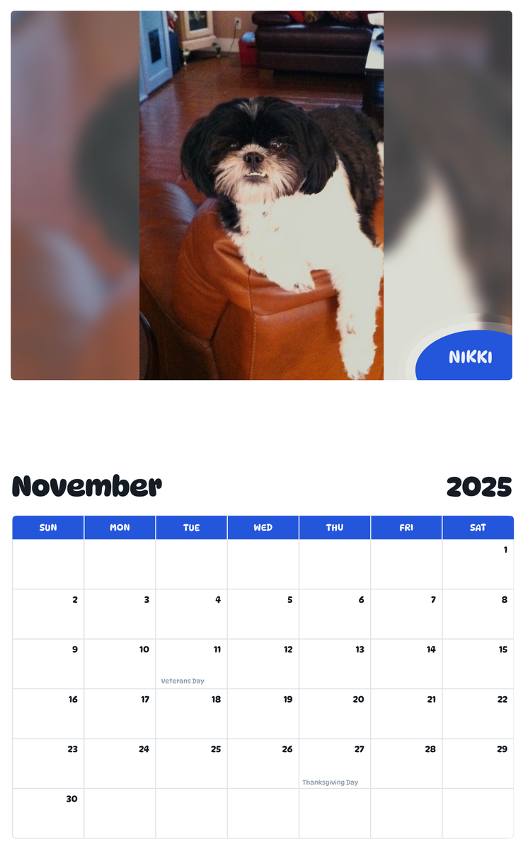 July 2025 - June 2026 Nikki - Pawidols Pet Calendar