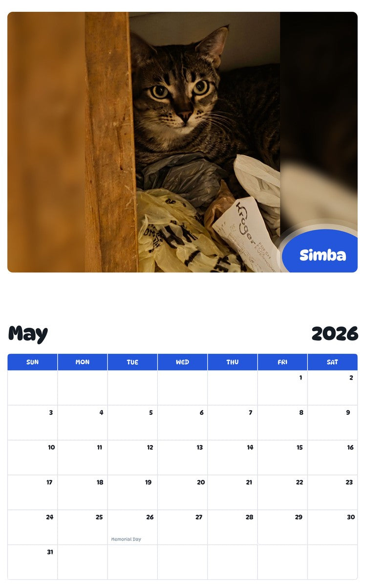 2026 - 2027 Simba - Pawidols Pet Calendar